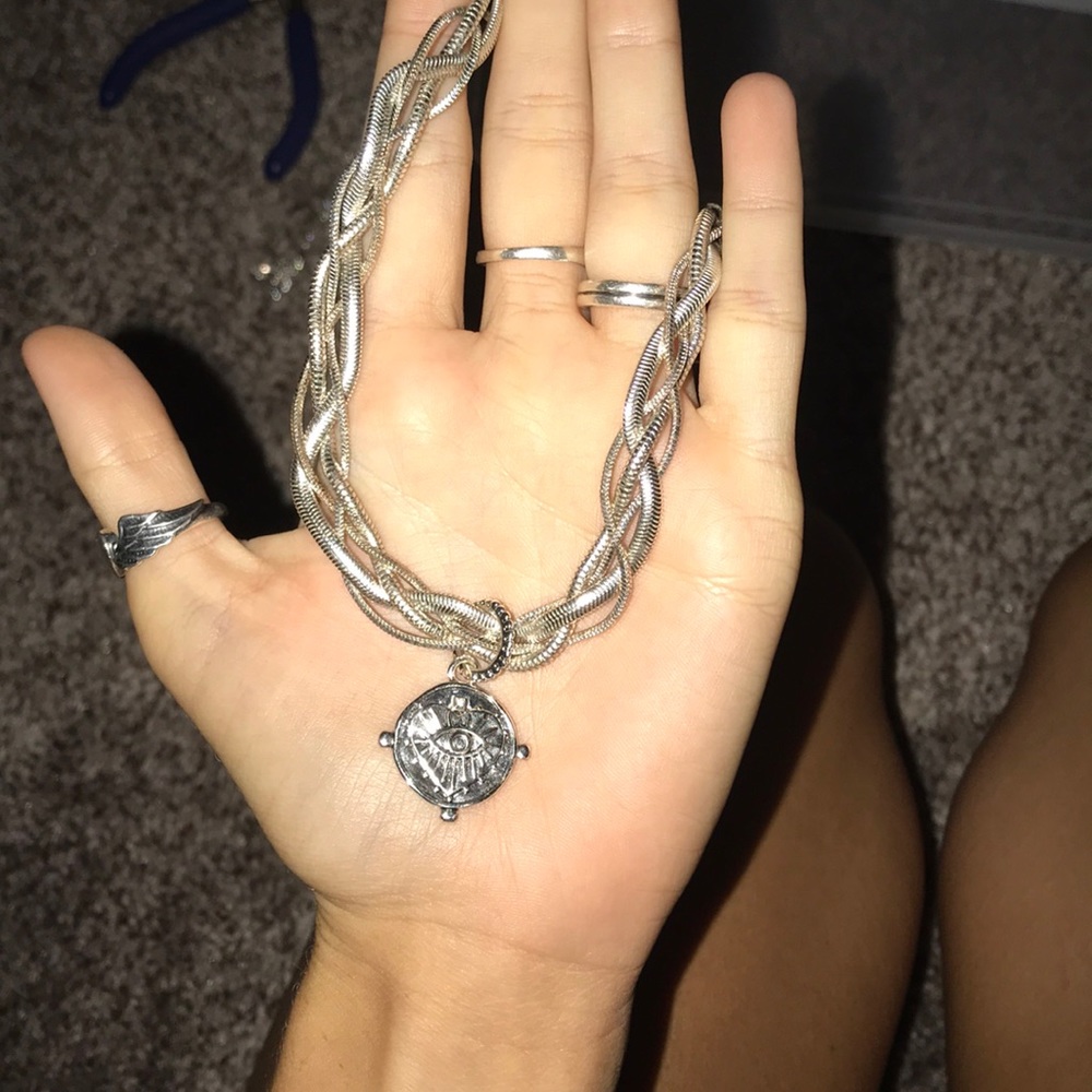 Luv AJ Silver Evil Eye Braided Chain Choker
